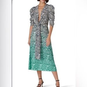 AFRM Ellis Snake Print Dip Dye Midi Dress Puffed Sleeves Animal print Sz XS